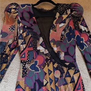 Janine Vintage Gold Hand Painted Dress from Italy sz Small